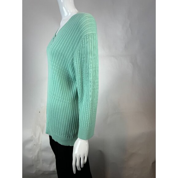 Croft & Barrow Womens Mint Green Ribbed V-Neck Sweater 2X 100% Cotton - Picture 4 of 16